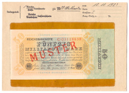 50 Mrd. Mark 10.10.1923. Mit Rotaufdruck „Muster“ Auf Vs., Reichsdruck, KN. 8-stellig, Serie C, Im Original Kassenkuvert - Other & Unclassified