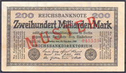 200 Mrd. Mark 15.10.1923. Mit Rotaufdruck „Muster“ Auf Vs., Wz. Hakensterne, KN. 6-stellig, FZ: WB. I-, Fleckig Und Farb - Other & Unclassified