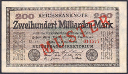 200 Mrd. Mark 15.10.1923. Mit Rotaufdruck „Muster“ Auf Vs., Wz. Sterne Mit S Darin, KN. 6-stellig, FZ: RL. I-, Leicht Fl - Autres & Non Classés