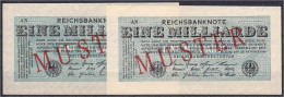 2x 1 Mrd. Mark 20.10.1923. Mit Rotaufdruck „Muster“ Auf Vs., Wz. Kreuzblüten, FZ: AN Und AS. (Schuster Sammleranfertigun - Other & Unclassified