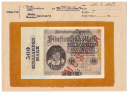 500 Mrd. Mark Überdruckprovisorium 15.3.1923. Mit Rotaufdruck „Muster“ Auf Vs. Und Rs., Firmendruck, FZ: G, Im Original  - Sonstige & Ohne Zuordnung