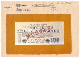 100 Mrd. Mark 26.10.1923. Mit Rotaufdruck „Muster“ Auf Vs., Ohne FZ, Im Original Kassenkuvert Der Reichsbank. I-, Farbun - Other & Unclassified