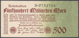 500 Mrd. Mark 26.10.1923. KN. 7-stellig, Serie S. I. Rosenberg 124a. Grabowski. DEU-151a. Pick 127. - Sonstige & Ohne Zuordnung