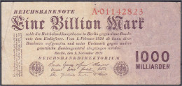 1 Bio. Mark 1.11.1923. Reichsdruck, KN. 8-stellig, Serie A. III. Rosenberg 126a. Grabowski. DEU-155a. Pick 129. - Andere & Zonder Classificatie