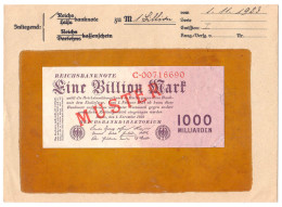 1 Bio. Mark 1.11.1923. Mit Rotaufdruck „Muster“ Auf Vs., Reichsdruck, KN. 8-stellig, Serie C, Im Original Kassenkuvert D - Autres & Non Classés