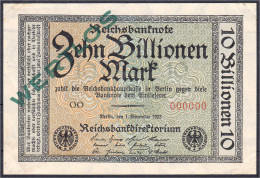 10 Bio. Mark 1.11.1923. Mit Grünaufdruck „Wertlos“ Auf Vs., WZ. Hakensterne, KN. 6-stellig 000000, FZ: OO. II+, Ecken Et - Andere & Zonder Classificatie