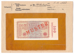 100 Mrd. Mark 5.11.1923. Mit Rotaufdruck „Muster“ Auf Vs., FZ: AS, Im Original Kassenkuvert Der Reichsbank. I, Leichte F - Sonstige & Ohne Zuordnung