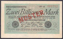2 Bio. Mark 5.11.1923. Mit Rotaufdruck „Muster“ Auf Vs., Wz. Ringe, KN. 6-stellig, FZ: UB. II+, Ecke Unten Rechts Kl. Fe - Sonstige & Ohne Zuordnung