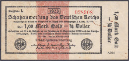 Schatzanweisung Zu 1,05 Gold Mark 26.10.1923. KN. 6-stellig, FZ: AM, Rs. Leer. III, Fleckig. Rosenberg 143d. Grabowski.  - Sonstige & Ohne Zuordnung