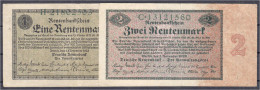 1 Und 2 Rentenmark 1.11.1923. KN 8-stellig, Serie H Und C. III, Winz. Einrisse. Rosenberg 154, 155. Grabowski. DEU-199,  - Autres & Non Classés