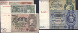 5 Scheine Zu 5, 10, 20, 50 U. 100 Reichsmark. I / I- Rosenberg 173,174,175,176,179. - Sonstige & Ohne Zuordnung