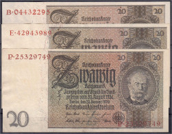 3x 20 Reichsmark 22.1.1929. Friedensdruck, Zwischenform Und Kriegsdruck. Udr-Bst./Serie: Z/P, M/E Und Ohne/B. I Bis I- R - Other & Unclassified