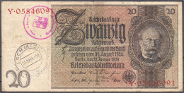 20 Reichsmark 22.1.1929. Udr.- Bst. F Serie Y, Mit Luxemburgischen Gemeinde-/Post-/Sparkassenstempel. III. Rosenberg 174 - Other & Unclassified