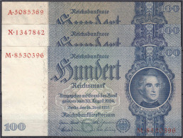 3x 100 Reichsmark 24.6.1935. Friedensdruck, Zwischenform Und Kriegsdruck. Udr-Bst./Serie G/M, B/X Und Ohne/A. I / I- Ros - Altri & Non Classificati