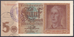 5 Reichsmark Hitlerjunge 1.8.1942. Mit Luxemburgischem Gemeinde-/Post-/Sparkassenstempel. I. Rosenberg 179e. Grabowski.  - Other & Unclassified