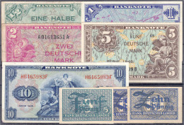 8 Stück: 5, 2x 10 Pfg., 1/2, 1, 2, 5 Und 10 Deutsche Mark, Serie 1948. II-III. Rosenberg 230a,232a,234a,236a,238a,250,25 - Other & Unclassified