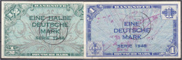 1/2 Und 1 Deutsche Mark, Serie 1948. Mit B-Stempel. I- Fleckig Und II. Rosenberg 231a,233a. Grabowski. WBZ-13a,14a. - Autres & Non Classés