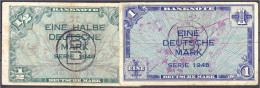 1/2 Und 1 Deutsche Mark, Serie 1948. Mit B-Stempel. III. Rosenberg 231a,233a. Grabowski. WBZ-13a,14a. - Sonstige & Ohne Zuordnung