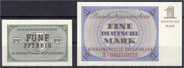 2 Bundeskassenscheine Zu 5 Pfg. Und 1 Deutsche Mark O.D. (1967). Nicht Ausgegeben. I. Rosenberg 314, 317. Grabowski. BRD - Autres & Non Classés