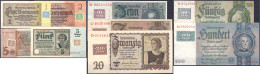 Kuponausgaben 1948. Insgesamt 9 Scheine Zu 1, 2 U. 5 Rentenmark, 5, 10, 2 X 20 (verschiedene), 50 U. 100 Reichsmark. Bis - Autres & Non Classés