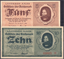 5 U. 10 Reichsmark 15.4.1945. KN. 6-Stellig. I-, Selten. Schöne 0141, 0142. - [11] Emissioni Locali