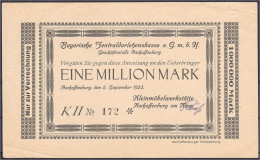 Kleinmöbelwerkstätten G.m.b.H., 1 Mio. Mark 5.9.1923. Gedruckte Anweisung Auf Bayerische Zentraldarlehnskasse E.G.m.b.H. - [11] Emissioni Locali