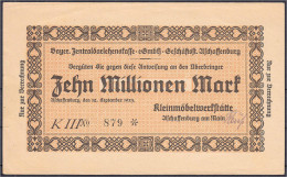 Kleinmöbelwerkstätten G.m.b.H., 10 Mio. Mark 12.9.1923. Gedruckte Anweisung Auf Bayerische Zentraldarlehnskasse E.G.m.b. - [11] Local Banknote Issues