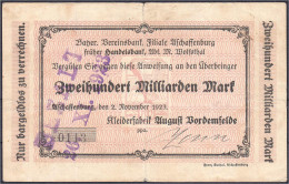 Kleiderfabrik August Vordemfelde, 200 Mrd. Mark 2.11.1923. Gedruckte Anweisung Auf Bayer. Vereinsbank Filiale Aschaffenb - [11] Emissions Locales