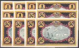 12 Versch. Scheine, Bad Wildungen Sportverein Victoria 5.5.1921. 6x 50 Pfg., 6x 1 Mark, Gültig Bis 31.12.1922. Alle Bild - [11] Local Banknote Issues