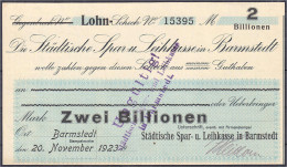 Städtische Spar- Und Leihkasse 20.11.1923. Wz. S-S-Muster, Eigenscheck. I. Dießner. 040.1. - Lokale Ausgaben