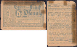 Gesellschaft Für Gutscheinreklame, 5 Pfg. 1.1.1920. Ohne Wz. IV-, Hinterklebt. Tieste 0460.090.10. - [11] Local Banknote Issues