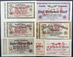 Berlin Reichsbahn, Insgesamt 7 Scheine Zu 2x 2, 5, 2x 20, 50 Und 100 Mio. Mark 1923. Alle Mit Rotaufdruck „Muster“. (Sch - Sammlungen
