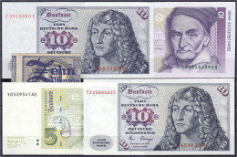 5 Scheine: 10 Pfg. BDL 1948, 5 Deutsche Mark 1991 Und 3x 10 Deutsche Mark 1960, 1980 Und 1993. I-III - Colecciones