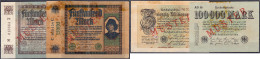 Reichsbanknoten, 4 Scheine Mit Rotaufdruck „Muster“ Zu 2x 5, 100 Tsd. Und 20 Mio. Mark 1922 - 1923. Meist III Und Flecki - Verzamelingen