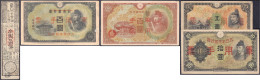 China/Japan, Insgesamt 5 Scheine 4x Militärausgaben Zu 5, 10 Und 2x 100 Yuan Und 1x Hansatsu-Banknote (lokale Feudalausg - Collections & Lots