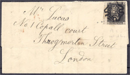 One Penny Black 1840, Sauber Entwertet Auf Brief, Mit Linkem Seitenrand, Platte 5. Michel 1. - Autres & Non Classés