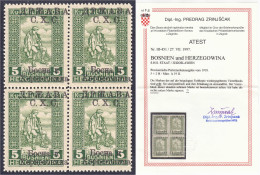 5 H Freimarke 1918, Postfrische Erhaltung, Type ,,II", Ausgabe Für Bosnien & H. MiNr.A19 II ** Im Viererblock (selte - Other & Unclassified