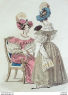 Gravure De Mode Costume Parisien 1832 N°2974 Turban De Gaze Orné D'oiseau  - Etsen