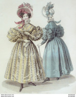 Gravure De Mode Costume Parisien 1832 N°2978 Robe De Moire à Raies Chapeau - Etsen