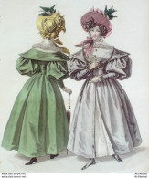 Gravure De Mode Costume Parisien 1832 N°2982 Redingote D'Orient Robe Mousseline - Etsen