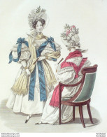 Gravure De Mode Costume Parisien 1832 N°3005 Robes Mousseline Brodées Fichus  - Radierungen