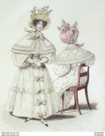 Gravure De Mode Costume Parisien 1832 N°3011 Peignoir Mousseline Brodée - Etchings