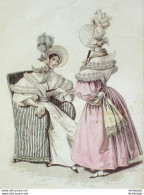 Gravure De Mode Costume Parisien 1832 N°3013 Robe De Batiste D'écosse Garnie  - Etchings