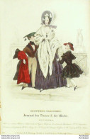 Gravure De Mode Costume Parisien 1837 N°3509 Robe En Velours Châle En Satin - Radierungen