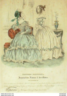 Gravure De Mode Costume Parisien 1837 N°3514 Robe De Satin Ornée De Blonde - Eaux-fortes