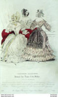 Gravure De Mode Costume Parisien 1838 N°3564 Robes Mousseline & Pékinet - Aguafuertes