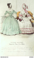 Gravure De Mode Costume Parisien 1838 N°3587 Robes Soie & Jaconas - Aguafuertes