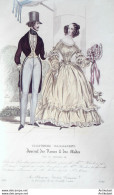 Gravure De Mode Costume Parisien 1838 N°3588 Robe Lévantine Costume Homme - Aguafuertes