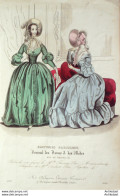 Gravure De Mode Costume Parisien 1838 N°3601 Robes De Soie  Chapeaux - Acqueforti