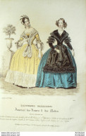 Gravure De Mode Costume Parisien 1838 N°3613 Robes Mousseline - Radierungen